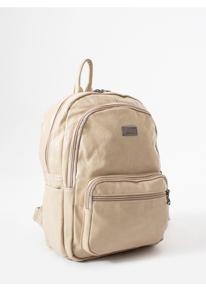 Suni Deri Yıkama Sırt çantası (Poliüretan) Krem MODEL:(571-14-16H) modelleri