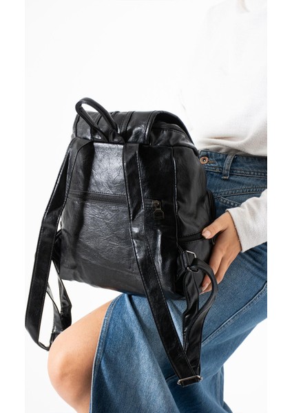 Suni Deri Yıkama Sırt çantası (Poliüretan) Siyah MODEL:(571-14-16J) fiyatları