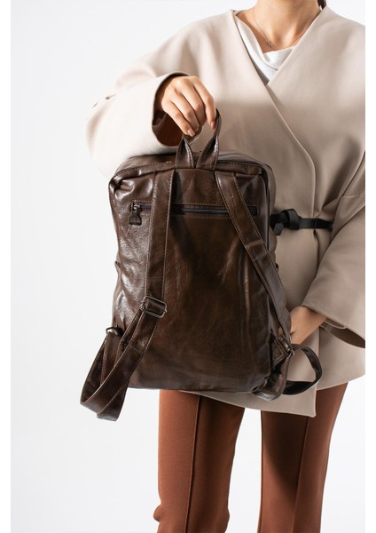 Suni Deri Yıkama Sırt çantası (Poliüretan) Kahverengi MODEL:(571-14-16G) fiyatları