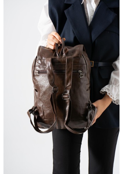 Suni Deri Yıkama Sırt çantası (Poliüretan) Kahverengi MODEL:(571-14-16I) fiyatları