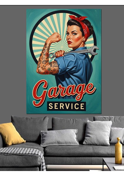 Retro Tamirci Kadın Posteri Dekoratif Kanvas - Mdf Ahşap Tablo fiyatları