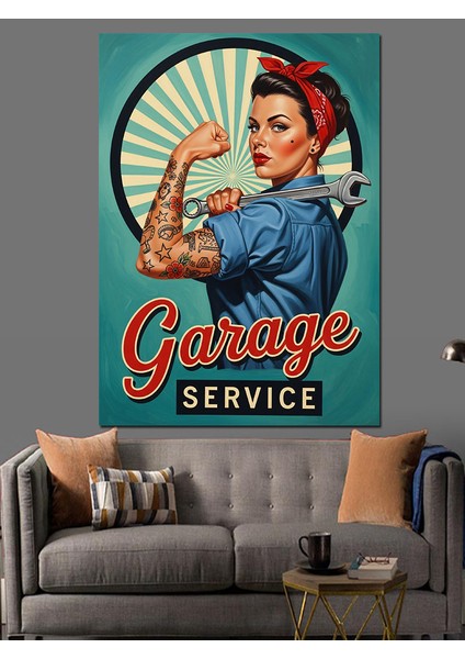Retro Tamirci Kadın Posteri Dekoratif Kanvas - Mdf Ahşap Tablo modelleri