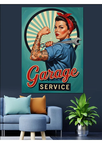 Retro Tamirci Kadın Posteri Dekoratif Kanvas - Mdf Ahşap Tablo fırsatları