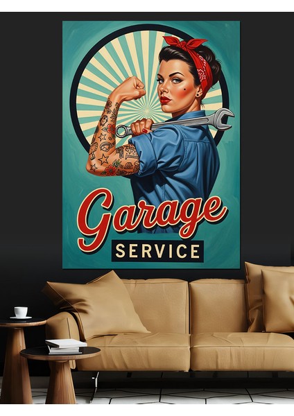 Retro Tamirci Kadın Posteri Dekoratif Kanvas - Mdf Ahşap Tablo indirimleri