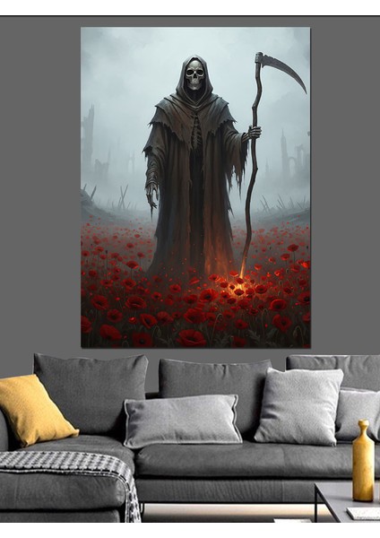 Ölüm Meleği Kırmızı Çiçekler Dekoratif Kanvas - Mdf Ahşap Tablo