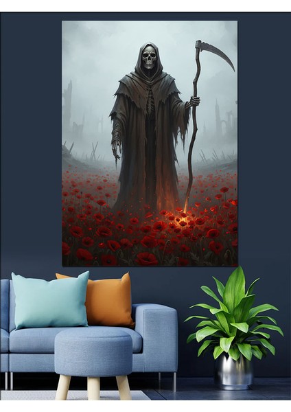 Ölüm Meleği Kırmızı Çiçekler Dekoratif Kanvas - Mdf Ahşap Tablo modelleri