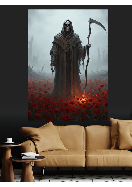 Ölüm Meleği Kırmızı Çiçekler Dekoratif Kanvas - Mdf Ahşap Tablo fırsatları