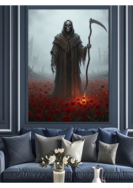 Ölüm Meleği Kırmızı Çiçekler Dekoratif Kanvas - Mdf Ahşap Tablo indirimleri