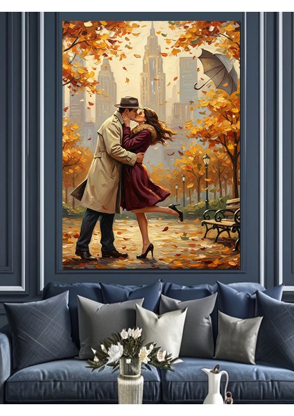 Sonbaharda Dans Eden Çift Dekoratif Kanvas - Mdf Ahşap Tablo