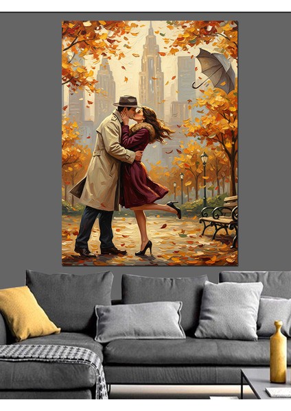 Sonbaharda Dans Eden Çift Dekoratif Kanvas - Mdf Ahşap Tablo fiyatları
