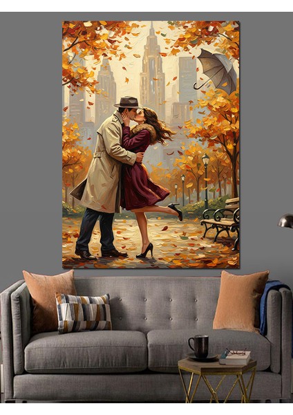 Sonbaharda Dans Eden Çift Dekoratif Kanvas - Mdf Ahşap Tablo modelleri