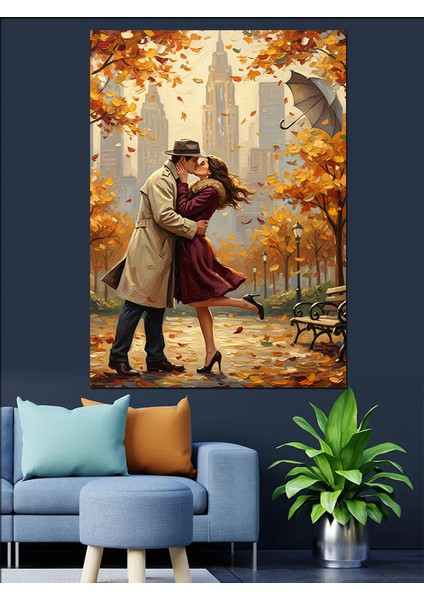 Sonbaharda Dans Eden Çift Dekoratif Kanvas - Mdf Ahşap Tablo fırsatları