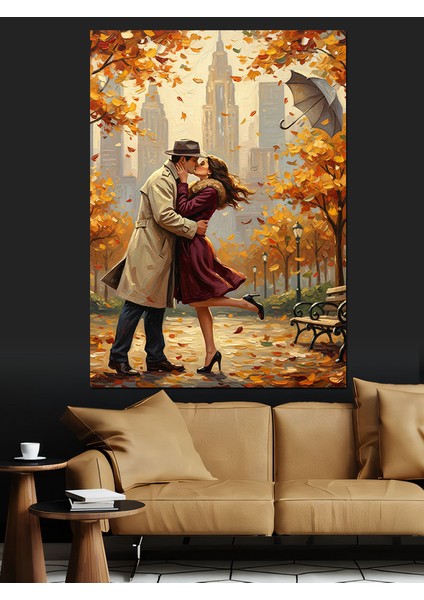 Sonbaharda Dans Eden Çift Dekoratif Kanvas - Mdf Ahşap Tablo indirimleri