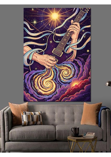 Soyut Mor Spiral Sanat ve Gitarist Dekoratif Kanvas - Mdf Ahşap Tablo