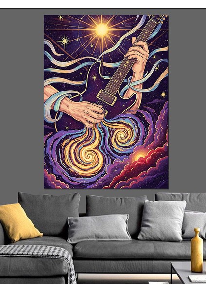 Soyut Mor Spiral Sanat ve Gitarist Dekoratif Kanvas - Mdf Ahşap Tablo fiyatları