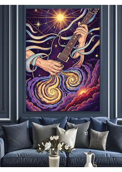 Soyut Mor Spiral Sanat ve Gitarist Dekoratif Kanvas - Mdf Ahşap Tablo modelleri