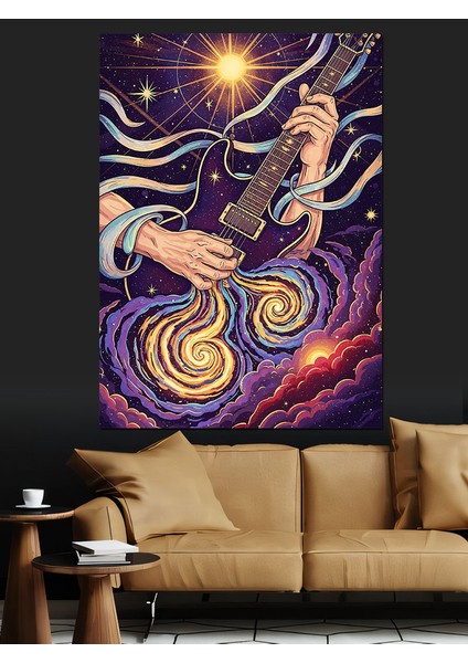 Soyut Mor Spiral Sanat ve Gitarist Dekoratif Kanvas - Mdf Ahşap Tablo fırsatları
