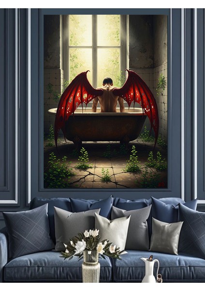 Kırmızı Boynuzlu Şeytan Figür Dekoratif Kanvas - Mdf Ahşap Tablo modelleri