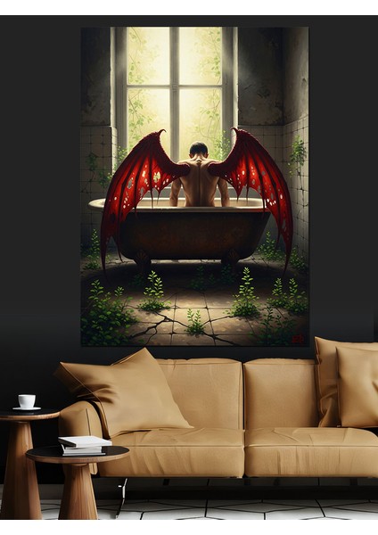 Kırmızı Boynuzlu Şeytan Figür Dekoratif Kanvas - Mdf Ahşap Tablo fırsatları
