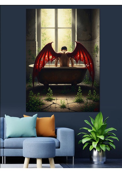 Kırmızı Boynuzlu Şeytan Figür Dekoratif Kanvas - Mdf Ahşap Tablo indirimleri