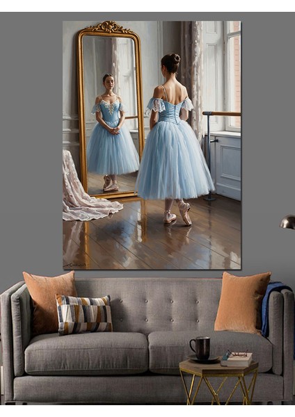 Küçük Balerin Ayna Yansıması Dekoratif Kanvas - Mdf Ahşap Tablo