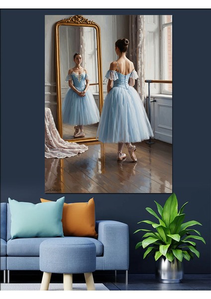 Küçük Balerin Ayna Yansıması Dekoratif Kanvas - Mdf Ahşap Tablo fiyatları