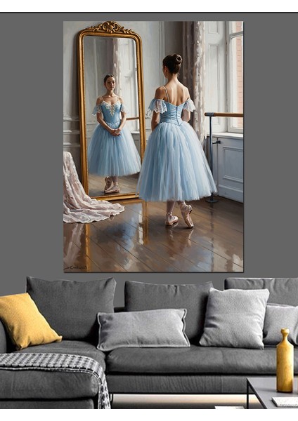 Küçük Balerin Ayna Yansıması Dekoratif Kanvas - Mdf Ahşap Tablo indirimleri