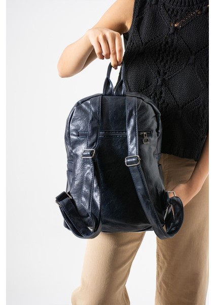 Suni Deri Yıkama Sırt çantası (Poliüretan) Lacivert MODEL:(571-14-16H) fiyatları