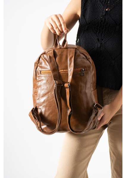 Suni Deri Yıkama Sırt çantası (Poliüretan) Taba MODEL:(571-14-16H) fiyatları