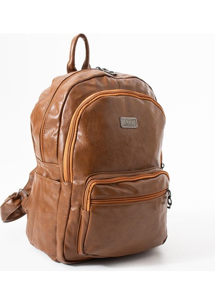 Suni Deri Yıkama Sırt çantası (Poliüretan) Taba MODEL:(571-14-16H) modelleri