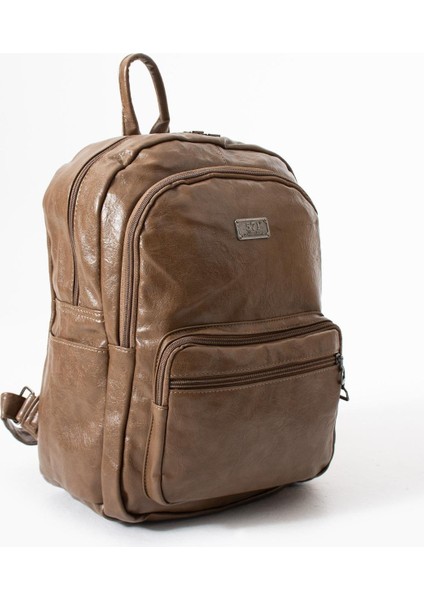 Suni Deri Yıkama Sırt çantası (Poliüretan) Vizon MODEL:(571-14-16H) modelleri