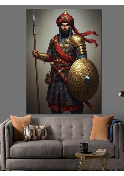 Mızraklı Kılıçlı Savaşçısı Dekoratif Kanvas - Mdf Ahşap Tablo