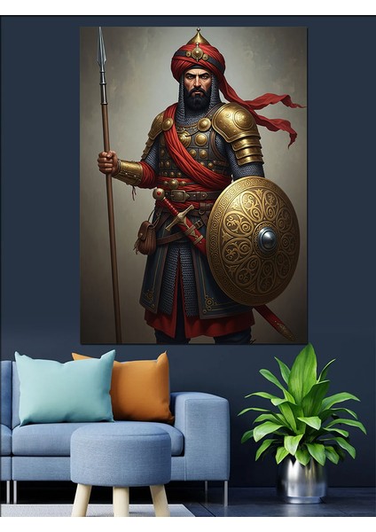 Mızraklı Kılıçlı Savaşçısı Dekoratif Kanvas - Mdf Ahşap Tablo fiyatları