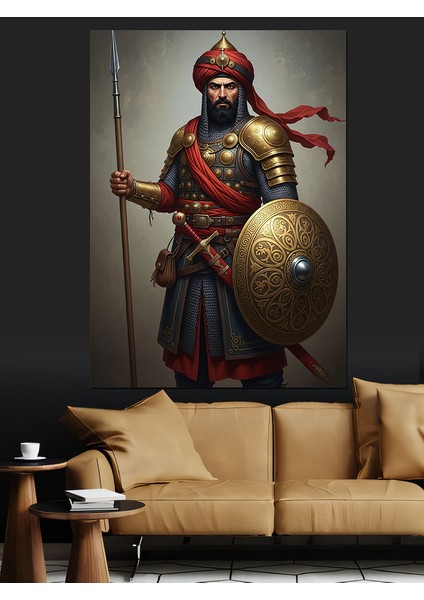 Mızraklı Kılıçlı Savaşçısı Dekoratif Kanvas - Mdf Ahşap Tablo modelleri