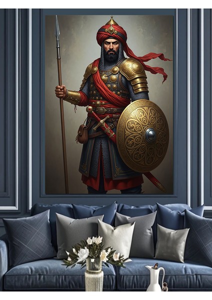 Mızraklı Kılıçlı Savaşçısı Dekoratif Kanvas - Mdf Ahşap Tablo fırsatları