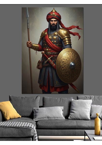 Mızraklı Kılıçlı Savaşçısı Dekoratif Kanvas - Mdf Ahşap Tablo indirimleri