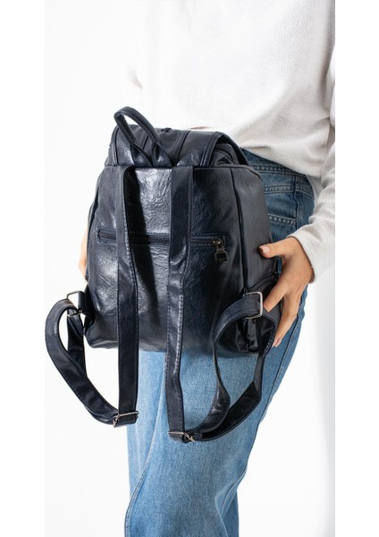 Suni Deri Yıkama Sırt çantası (Poliüretan) Lacivert MODEL:(571-14-16J) fiyatları