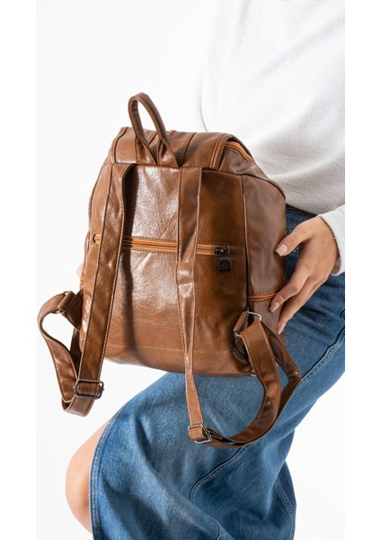 Suni Deri Yıkama Sırt çantası (Poliüretan) Taba MODEL:(571-14-16J) fiyatları