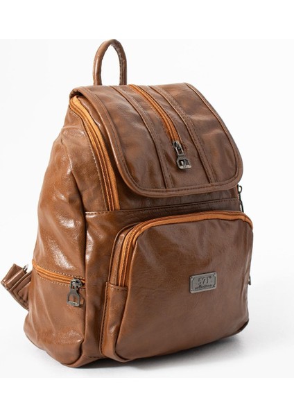 Suni Deri Yıkama Sırt çantası (Poliüretan) Taba MODEL:(571-14-16J) modelleri