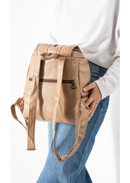 Suni Deri Yıkama Sırt çantası (Poliüretan) Bej MODEL:(571-14-16J) fiyatları