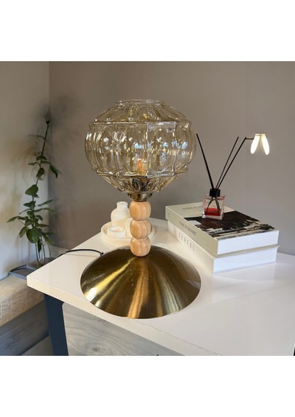 Şila Cam Bal Rengi Üç Boncuk Masa Lambası Dekoratif Masaüstü Aydınlatma Hol Yatak Odası Başucu Lamba