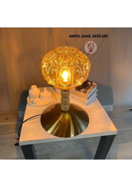 Şila Cam Bal Rengi Üç Boncuk Masa Lambası Dekoratif Masaüstü Aydınlatma Hol Yatak Odası Başucu Lamba fiyatları