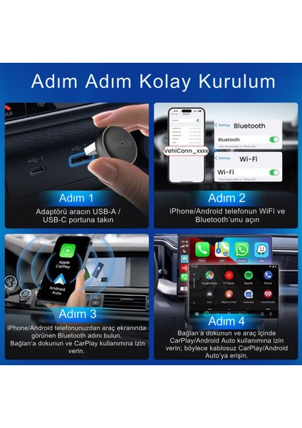 Mini Ultra 3 Kablosuz Carplay ve Android Auto Adaptörü – iPhone ve Android 11+ Destekli, Usb-A / Type-C Tak Çalıştır, Hızlı ve Stabil Bağlantı fırsatları