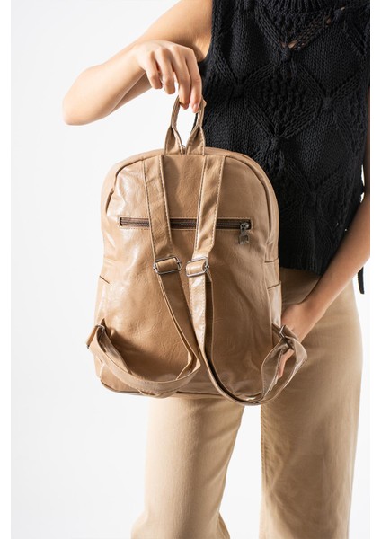 Suni Deri Yıkama Sırt çantası (Poliüretan) Bej MODEL:(571-14-16H) fiyatları