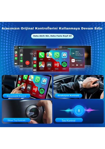 Mini Ultra 3 Kablosuz Carplay ve Android Auto Adaptörü – iPhone ve Android 11+ Destekli, Usb-A / Type-C Tak Çalıştır, Hızlı ve Stabil Bağlantı