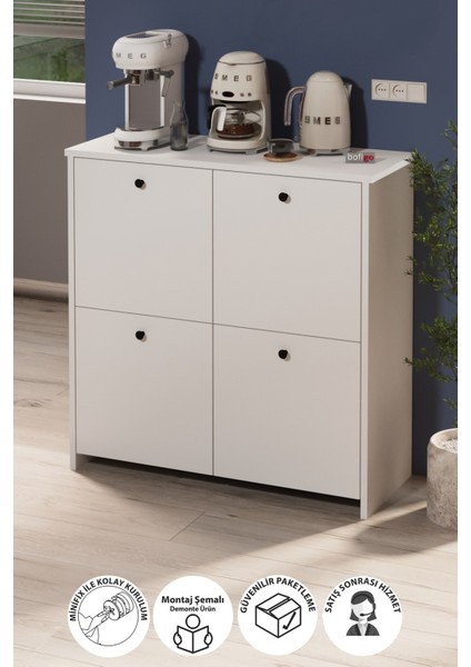 4 Kapaklı Dolap 4 Bölmeli Çok Amaçlı Dolap Mutfak Dolabı Banyo Dolabı Kiler Tetra Beyaz