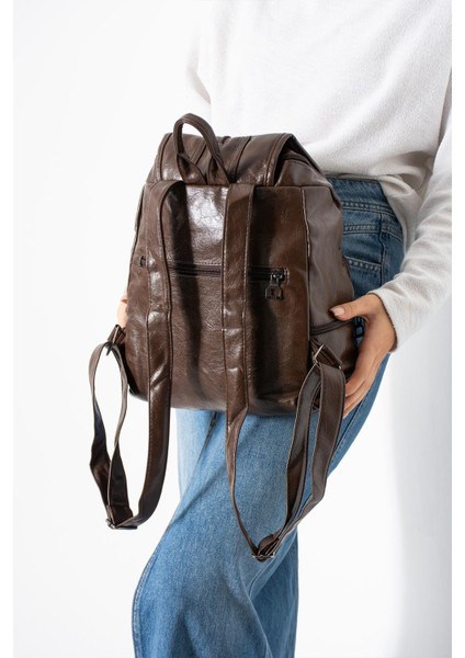 Suni Deri Yıkama Sırt çantası (Poliüretan) Kahverengi MODEL:(571-14-16J) fiyatları