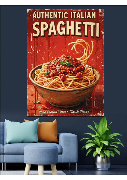 Spagetti Makarna Yemek Poster Dekoratif Kanvas - Mdf Ahşap Tablo