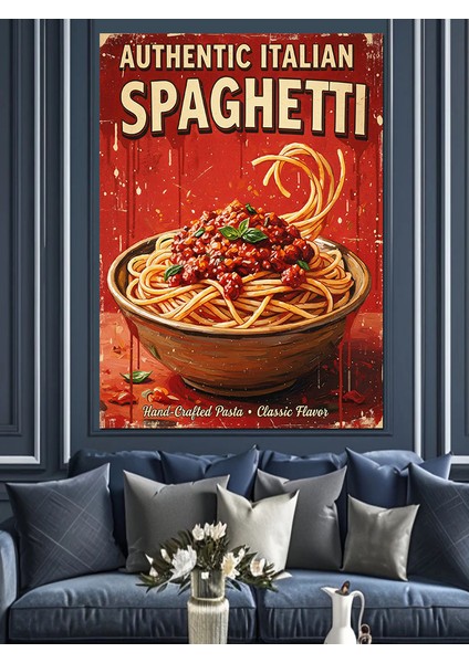 Spagetti Makarna Yemek Poster Dekoratif Kanvas - Mdf Ahşap Tablo fırsatları