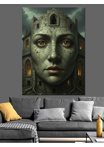 Kadın Yüzlü Bina Dekoratif Kanvas - Mdf Ahşap Tablo